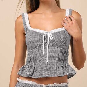 NIA Lemon Black Gingham Pleated Tank Top